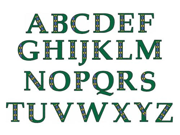 ARGYLE FONT Embroidery Font - Classic Block Style with Argyle Pattern - PES, DST & 11 formats