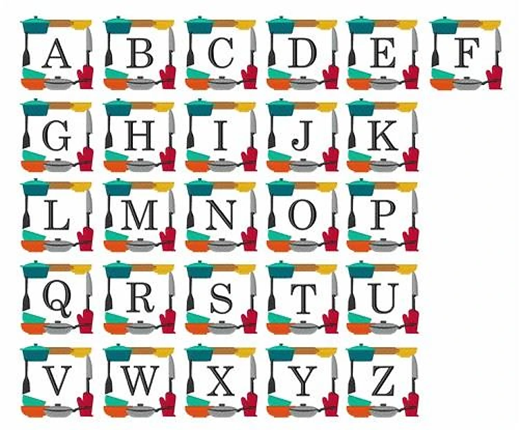 Cooks Monogram Font Embroidery Font - Bold Block Alphabet - PES, DST & 11 formats