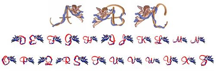 ANGEL ALPHABET Embroidery Font - Whimsical Decorative Style - PES, DST & 5 formats