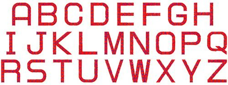 RED with GOLD STAR Embroidery Font - Bold Decorative Lettering - PES, DST & 7 formats