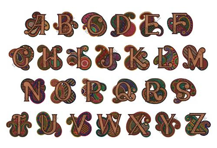 PAISLEY TWO Embroidery Font - Decorative Alphabet Lettering - Home Format