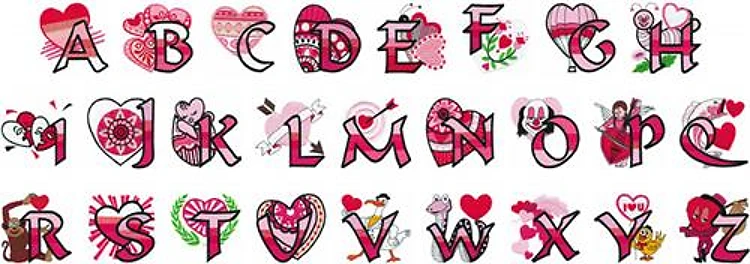 HEART ALPHABET Embroidery Font - Decorative Love Letters - Home Format - PES, DST & 6 formats