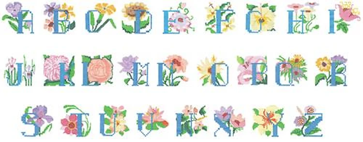 Cross Stitch Alphabet Embroidery Font - Decorative Floral Fill Style - PES, DST & 6 formats
