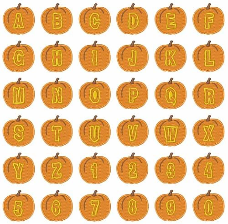 Jack-O-Lantern Font Embroidery Font - Decorative Pumpkin Lettering - Home Format - PES, DST & 11 formats