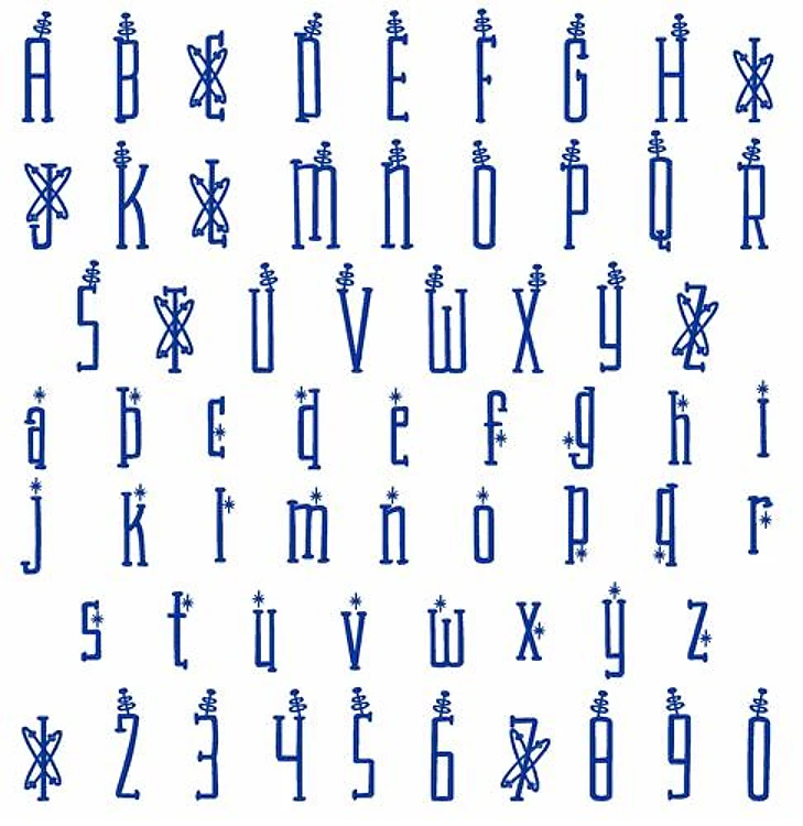 Astro Font Embroidery Font - Decorative Whimsical Alphabet - Home Format - PES, DST & 11 formats