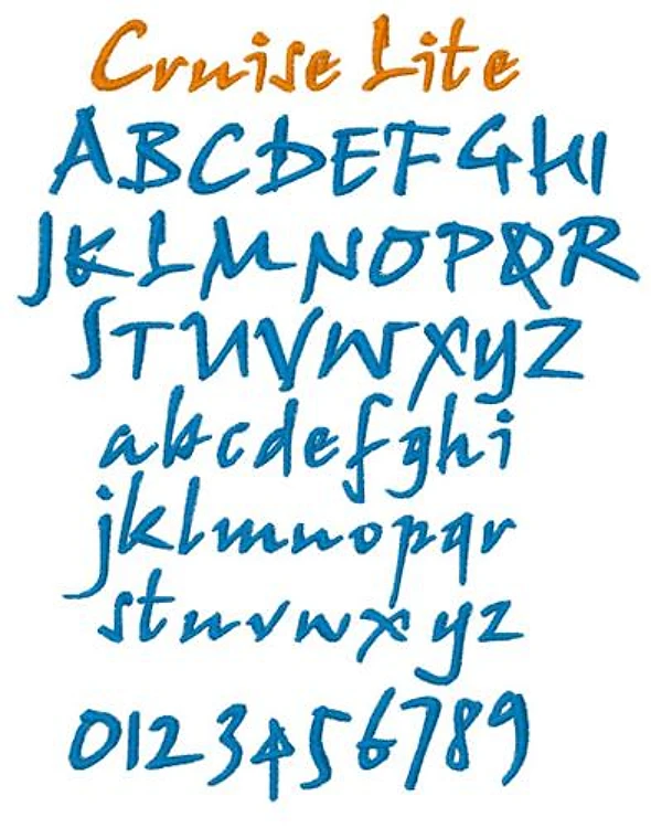Cruise Lite Embrilliance Embroidery Font - Playful Brush Script - BX font