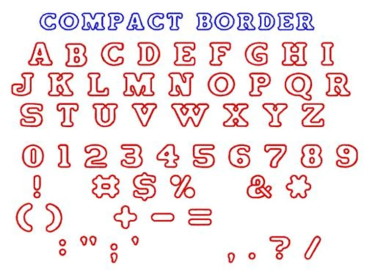 Compact Border Embrilliance Embroidery Font - Bold Block Style with Outline Technique - BX font