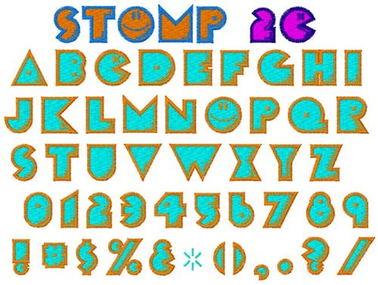 Stomp 2 Colors Embrilliance Embroidery Font - Fun Decorative Alphabet - BX font