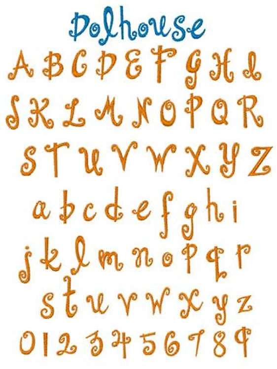 Dolhouse Embrilliance Embroidery Font - Playful Curly Script - BX font