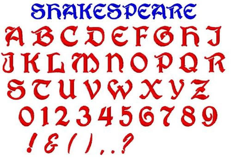 Shakespeare Embroidery Font - Decorative Style - PES, DST & 10 formats