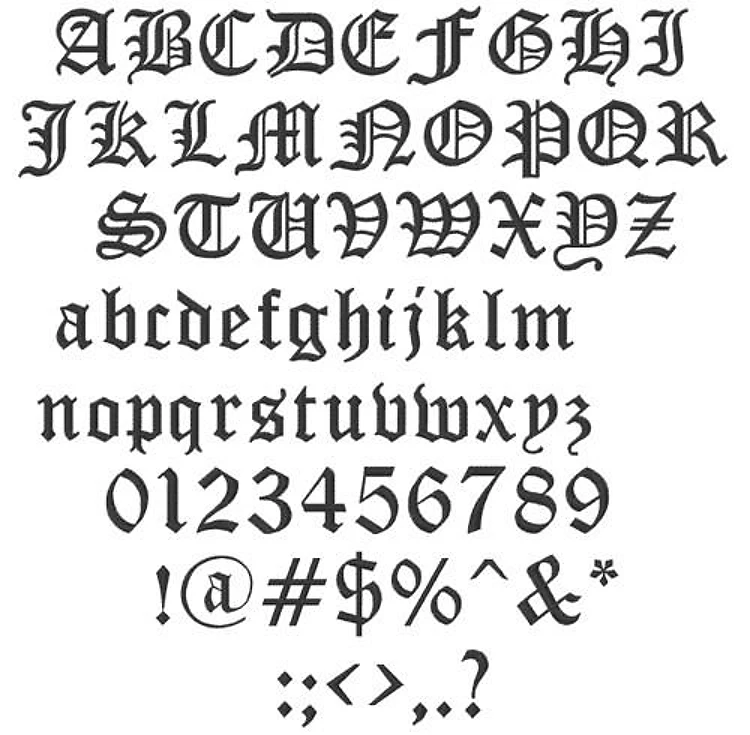 Washington English Fonts Embroidery Font - Decorative Gothic Alphabet Lettering - Home Format - PES, DST & 9 formats