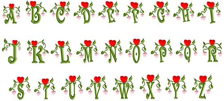 Monogram Hearts Embrilliance Embroidery Font - Decorative Monogram Style - BX font