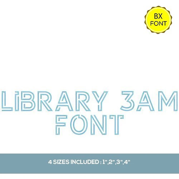 Library 3AM Font Embroidery Font - Clean Modern Style - 4 Sizes Included - BX font