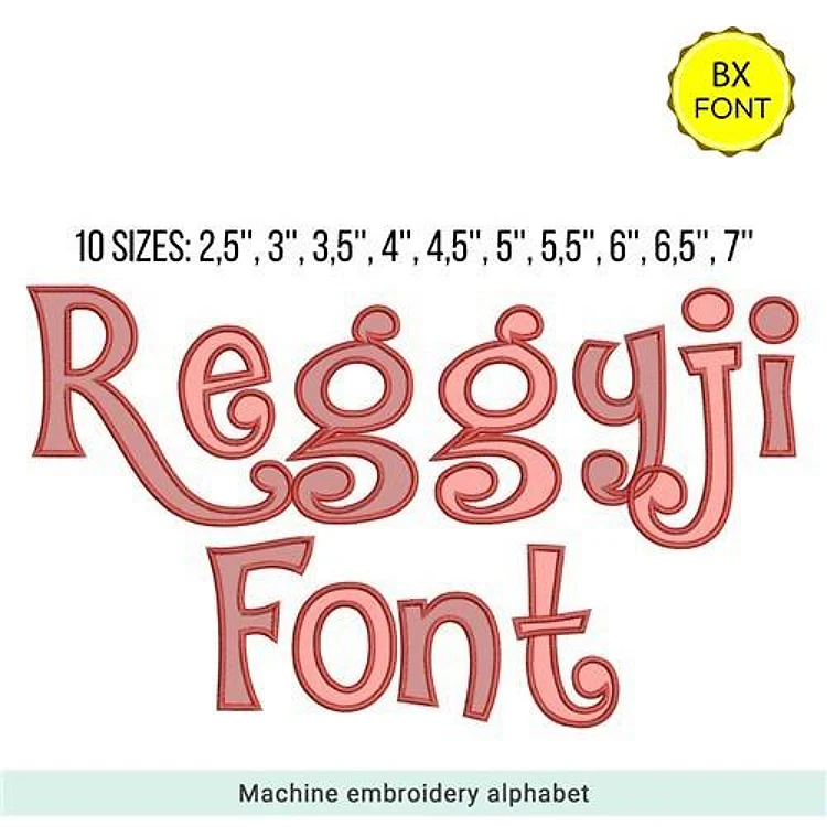Reggyji Font Embroidery Font - Playful Curly Lettering - 10 Sizes - BX font