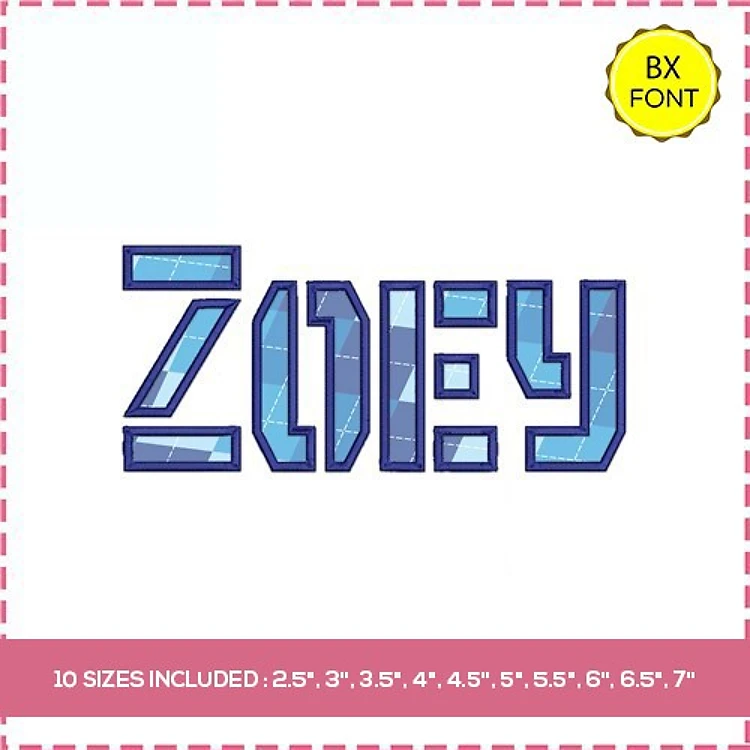 Zoey Font Embroidery Font - Bold Block Outline Style - 10 Sizes Included - BX font