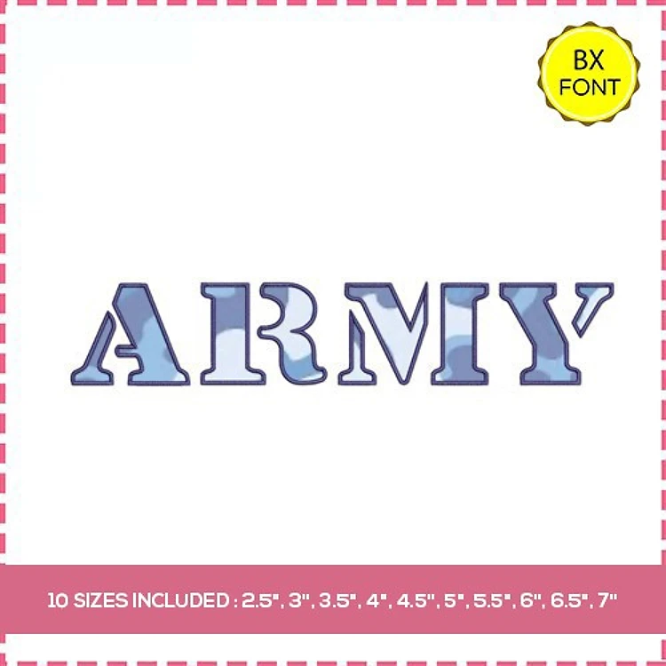 Army Font Embroidery Font - Classic Block Style - 10 Sizes Included - BX font
