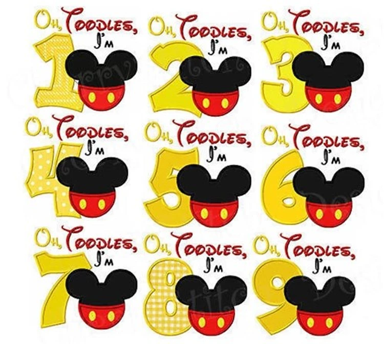 Oh Toodles Number Mickey Applique Font - Whimsical Kids Cartoonish Style - Home Format - PES, DST & 3 formats