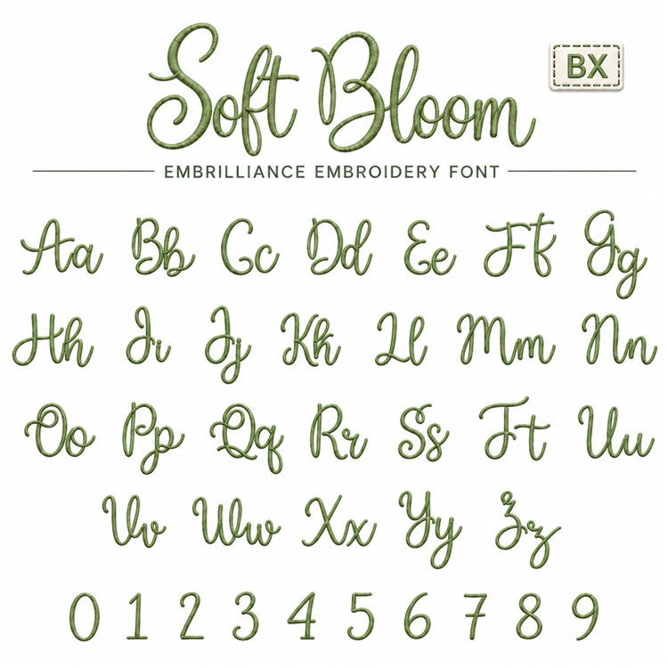 Soft Bloom Embrilliance Embroidery Font - Elegant Handwritten Cursive - BX font