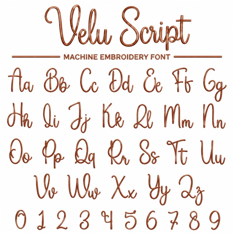 Velu Script Embroidery Font - Flowing Cursive Handwriting - PES, DST & 7 formats