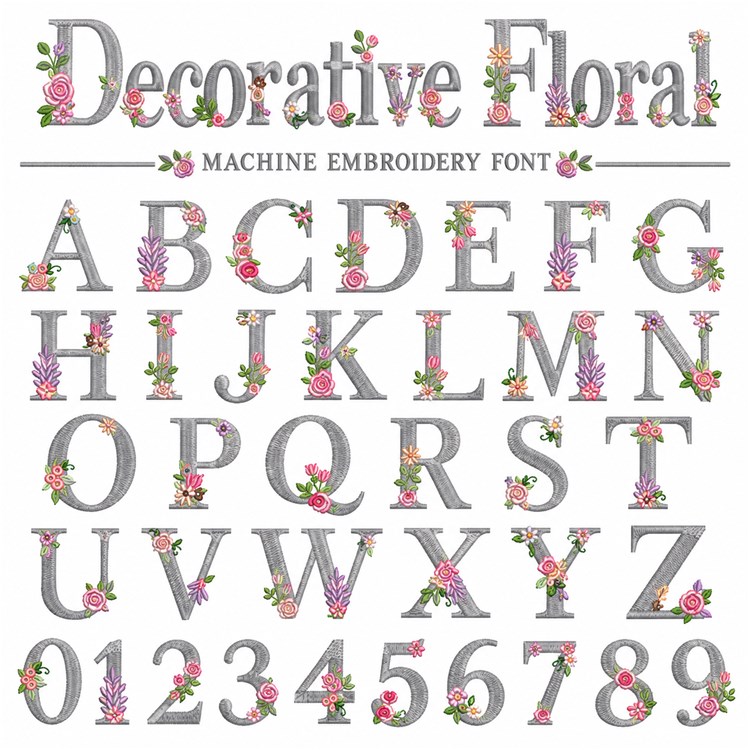 Floral Garden Monogram Collection Embroidery Font - Decorative Floral Script - PES, DST & 7 formats