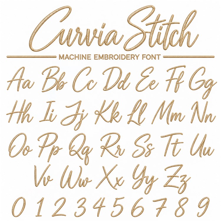 Curvia Stitch Embroidery Font - Elegant Cursive Handwriting - Home Format - PES, DST & 7 formats