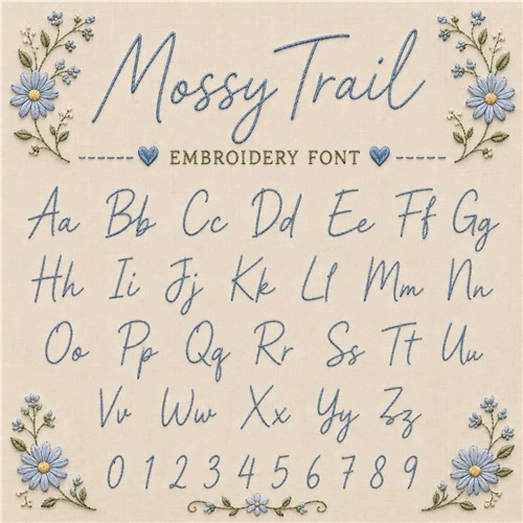 Mossy Trail Embroidery Font - Elegant Handwriting Cursive Style - Home Format - PES, DST & 7 formats