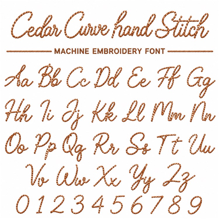 Cedar Curve hand Stitch Embroidery Font - Flowing Cursive Handwriting - Home Format - PES, DST & 7 formats