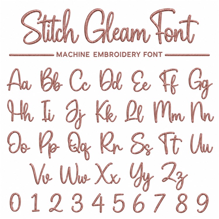 Stitch Gleam Embroidery Font - Flowing Cursive Brush Script Lettering - Home Format - PES, DST & 7 formats