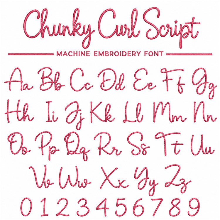Chunky Curl Script Embroidery Font - Flowing Cursive Handwriting - Home Format - PES, DST & 7 formats