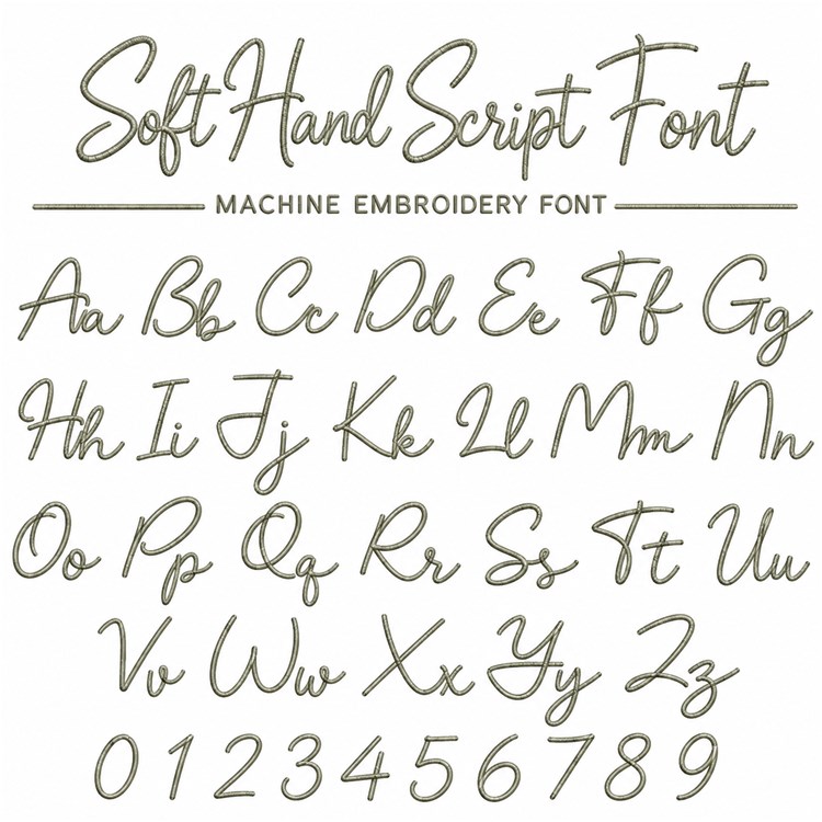 Soft Hand Script Embroidery Font - Flowing Handwriting Letters - Home Format - PES, DST & 7 formats