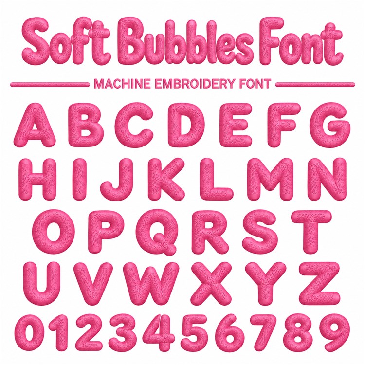 Soft Bubbles Embroidery Font - Classic Block Alphabet - Home Format - PES, DST & 7 formats