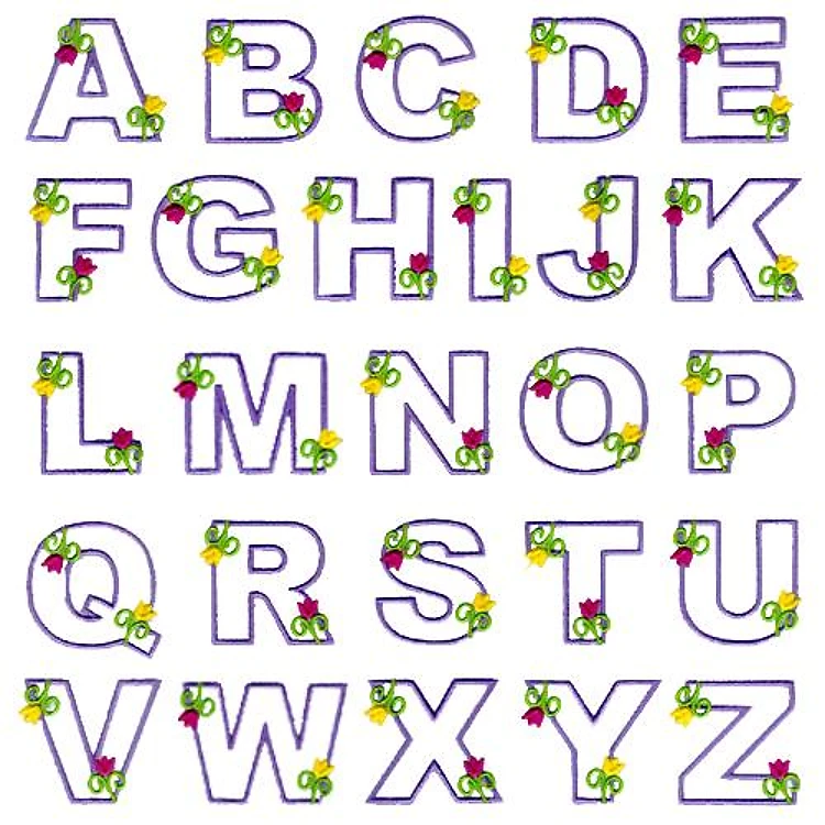 Tulip Embrilliance Embroidery Font - Decorative Outline Style with Floral Elements - BX font
