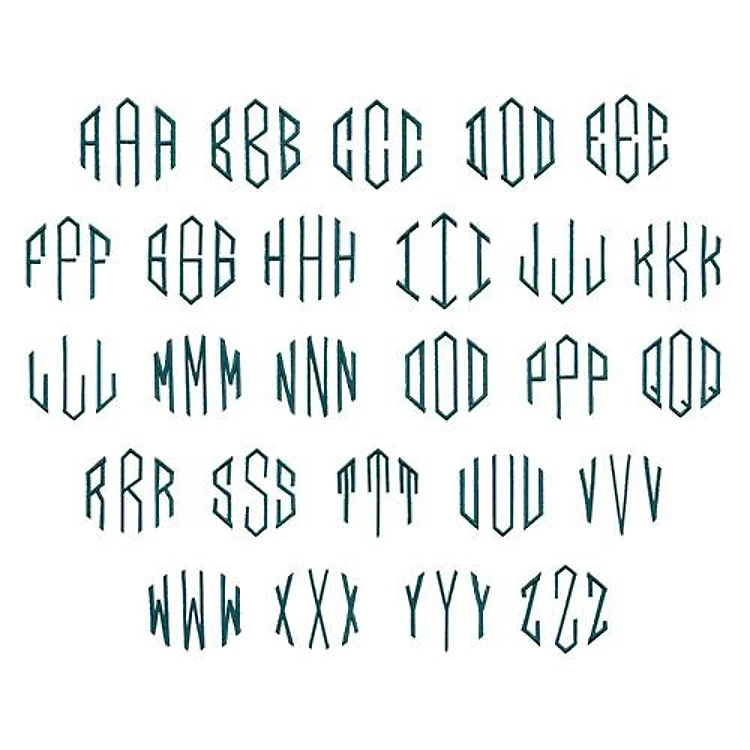 Diamond Monogram Embroidery Font - Geometric Design with Diamond-Like Shapes - Home Format - PES, DST & 6 formats