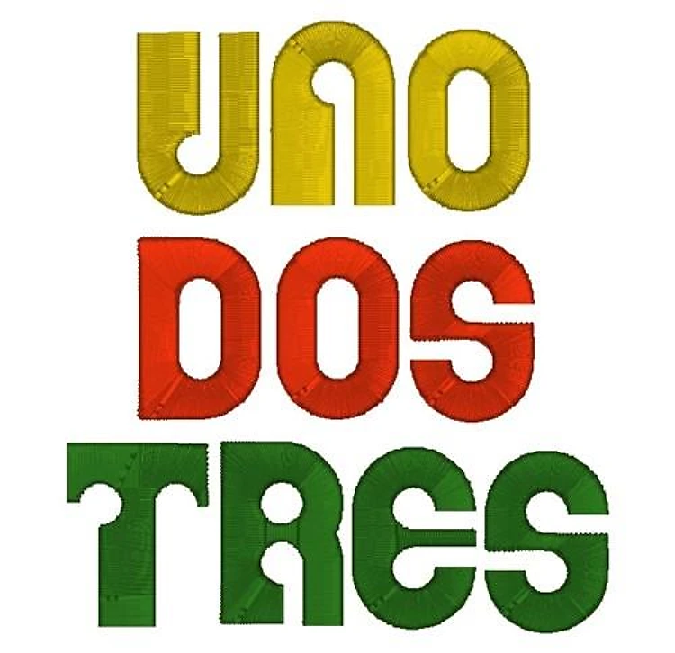 Uno Dos Tres Embroidery Font - Bold Colorful Letters - Home Format - PES, DST & 9 formats
