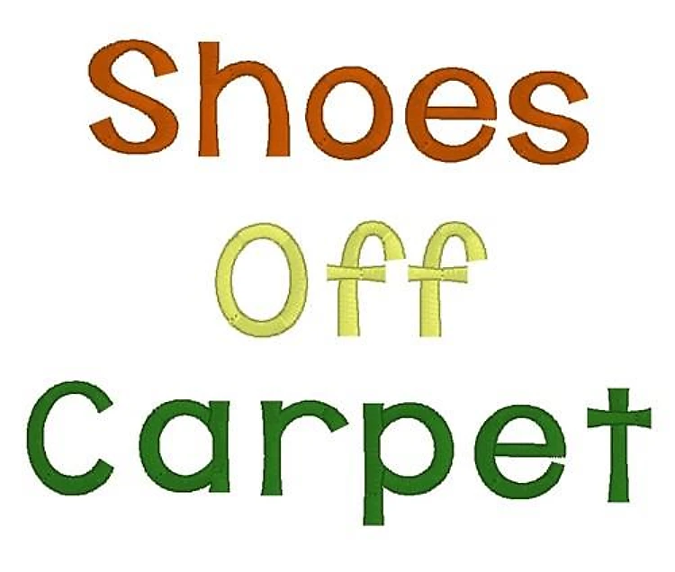 Shoes Off carpet Embroidery Font - Playful Colorful Lettering - PES, DST & 8 formats