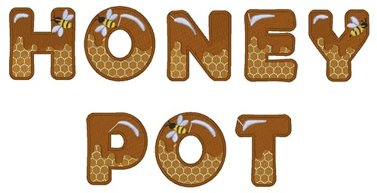 Honey Pot Font Embroidery Font - Decorative Alphabet Lettering - Home Format - PES, DST & 5 formats