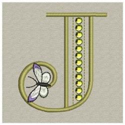 Butterfly Monogram J - 4x4 butterfly quick stitch embroidery design for kitchen aprons