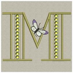 Butterfly Monogram M - 4x4 butterfly quick stitch embroidery design for patchwork quilt blocks