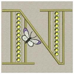 quick stitch butterfly machine embroidery pattern - Butterfly Monogram N for reusable tote bags