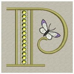 Butterfly Monogram P - 4x4 butterfly quick stitch embroidery design for cute baby onesies