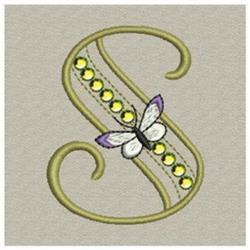 Butterfly Monogram S - 4x4 butterfly quick stitch embroidery design for decorative pillow covers