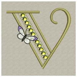 Butterfly Monogram V - 4x4 butterfly quick stitch embroidery design for reusable tote bags