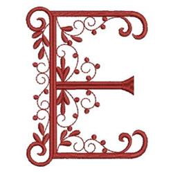 Fancy Swirls Alphabet E - 4x4 leaf redwork embroidery design for Wall Decorations