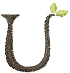 Upper Case U - 4x4 leaf quick stitch machine embroidery design for reusable tote bags