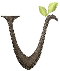 quick stitch leaf machine embroidery pattern - Upper Case V for patchwork quilt blocks