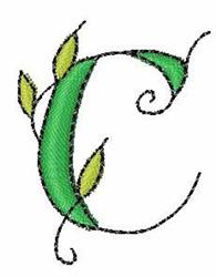 Beanstalk Font C - 4x4 leaf quick stitch embroidery design for cute baby onesies