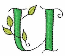 Beanstalk Font U - 4x4 leaf quick stitch embroidery design for reusable tote bags