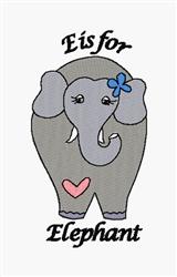 E Is For Elephant - 5x7 heart detailed machine embroidery design for cute baby onesies