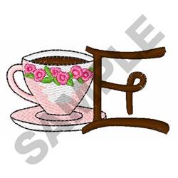 beginner-friendly monogram machine embroidery pattern - COFFEE CUP MONOGRAM E for kitchen aprons