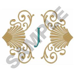 SHELLS AND SCROLLS J - 4x4 scroll detailed embroidery design for decorative pillow covers